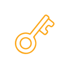 Pictogramme représentant une clé, il est de couleur orange.