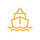 Pictogramme représentant un bateau sur l'eau, il est de couleur orange.