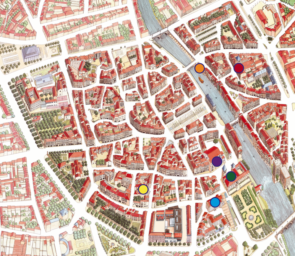 plan de la ville de Castres ou se trouve les lieux des fresques de lumière